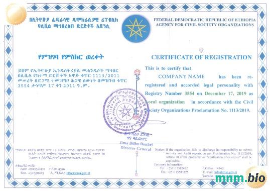Etiopia certyfikat rejestracji Word i PDF szablon